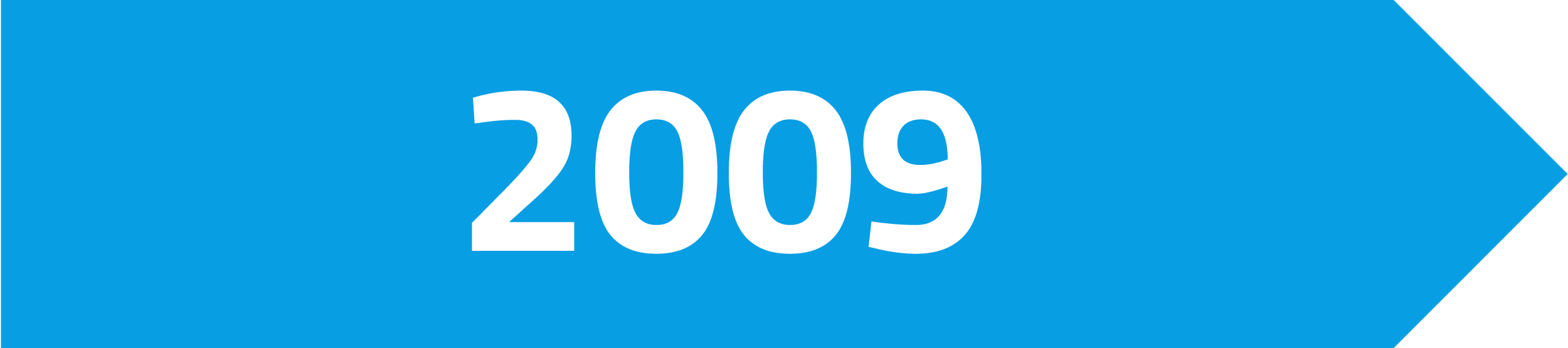 Grafik, die eine weiße Zahl 2009 auf einem blauen Pfeil zeigt.