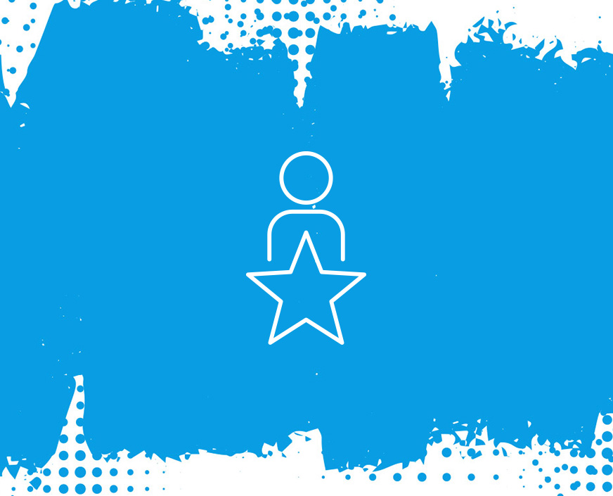 Icon eines Sterns und einer Person auf blauem Hintergrund